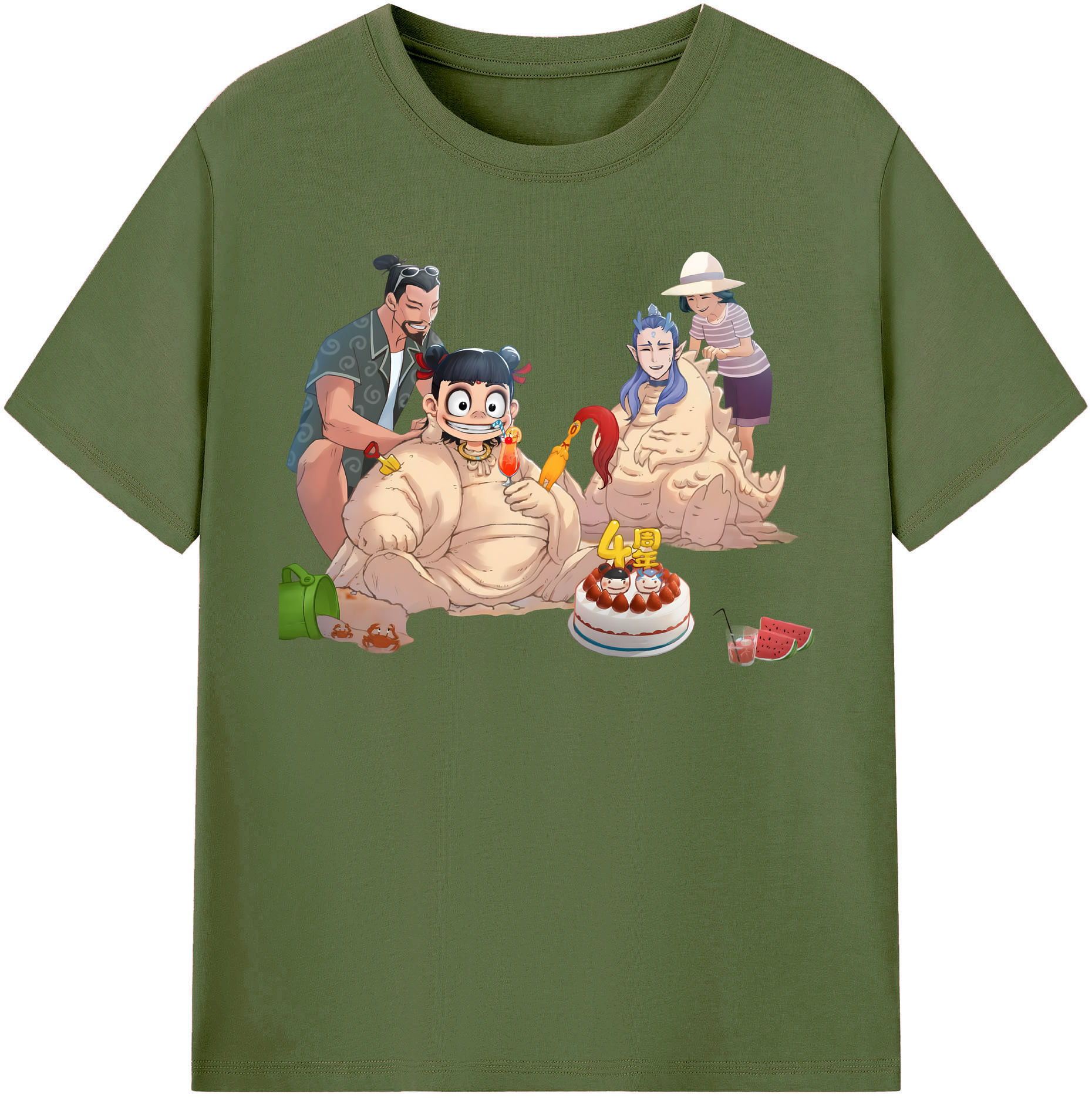 （画像用） Ne Zha 2 ナタ 魔童の大暴れ 綿100％半袖Tシャツ（フロントプリント）
